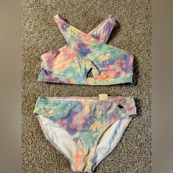 Girls Abercrombie and fitch pastel tie dye 2 piece cross cross bikini 11/12 - Picture 1 of 3